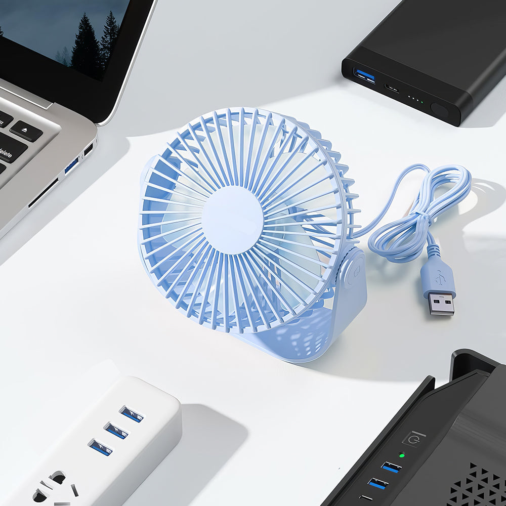 USB Desk Fan Portable 3 Speeds Quiet 90 Degree Rotate Personal Fan