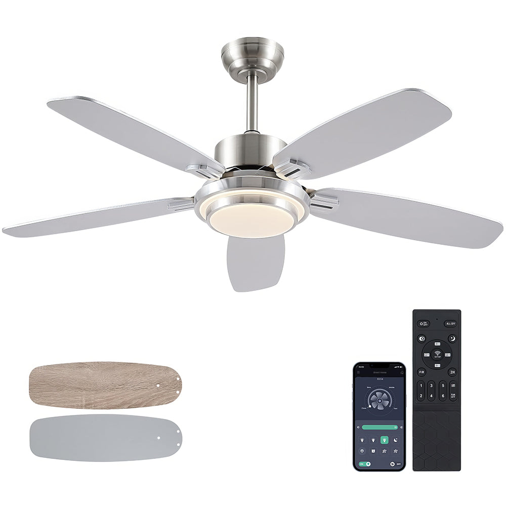 50 inch Ceiling Fan with Light  Quiet Reversible DC Motor 5 Dual Finish Blades Dimmable 3 Color LED for Bedroom Living Room Indoor
