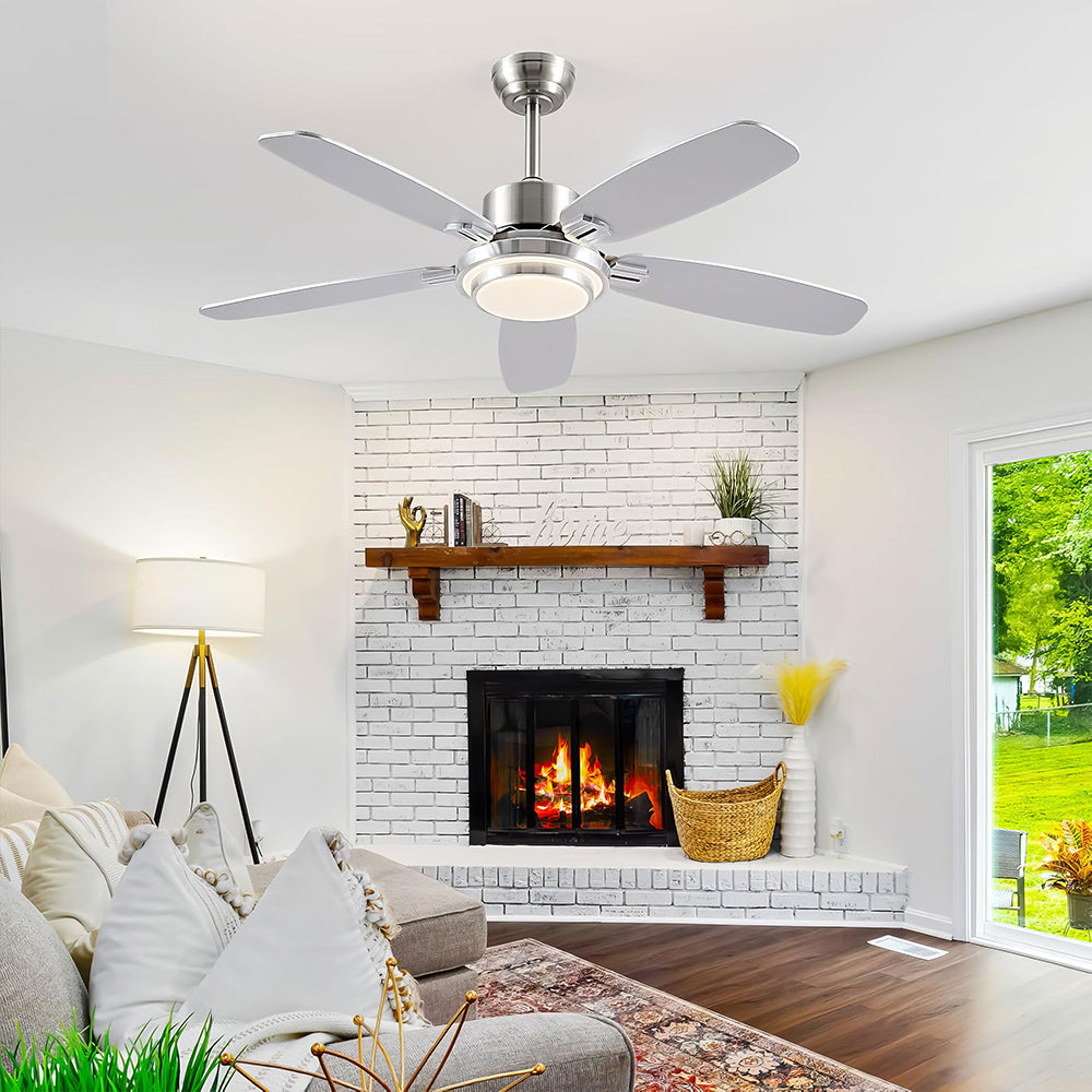 50 inch Ceiling Fan with Light  Quiet Reversible DC Motor 5 Dual Finish Blades Dimmable 3 Color LED for Bedroom Living Room Indoor