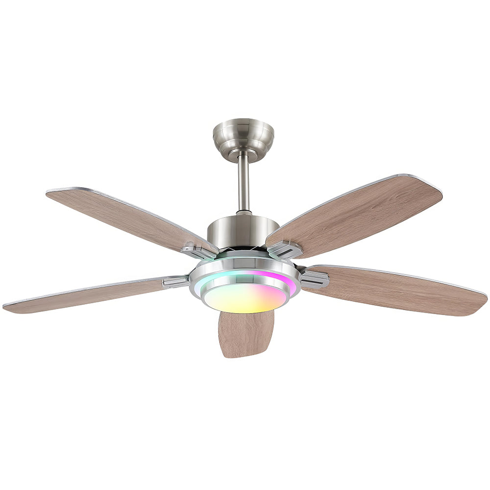 50 inch Ceiling Fan with Light  Quiet Reversible DC Motor 5 Dual Finish Blades Dimmable 3 Color LED for Bedroom Living Room Indoor