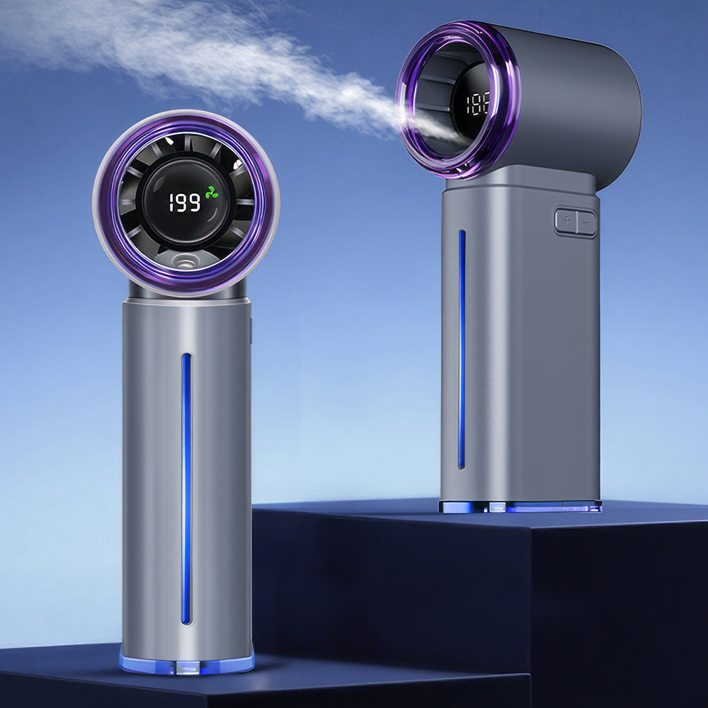 Portable Misting Fan Mini Handheld Rechargeable Fan with 5000mAh Battery Adjustable Speed Digital Display for Travel Outdoor Home and Office